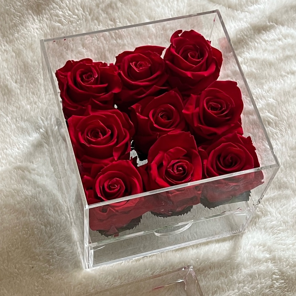 Preserved Red Roses in Acrylic Drawer Box
